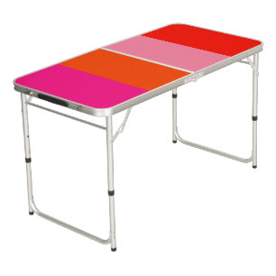 Hot Pink and Bright Orange Stripes Beer Pong Table