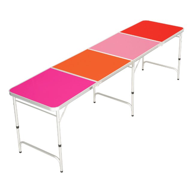 Hot Pink and Bright Orange Stripes   Beer Pong Table (Angled)