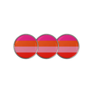 Hot Pink and Bright Orange Stripes Golf Ball Marker