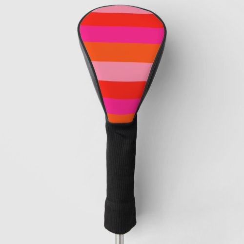 Hot Pink and Bright Orange Stripes Golf Head Cover