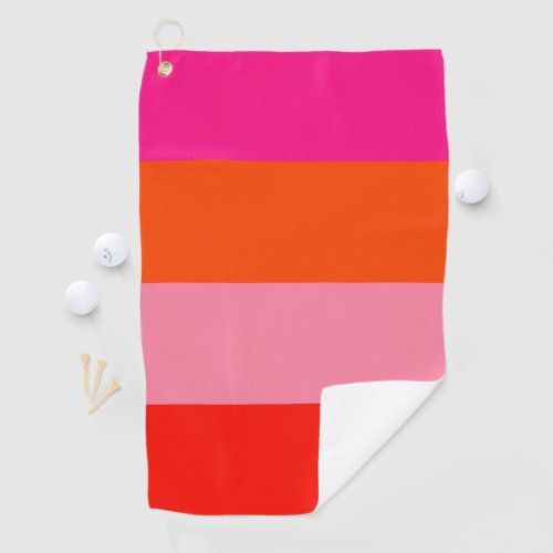 Hot Pink and Bright Orange Stripes Golf Towel