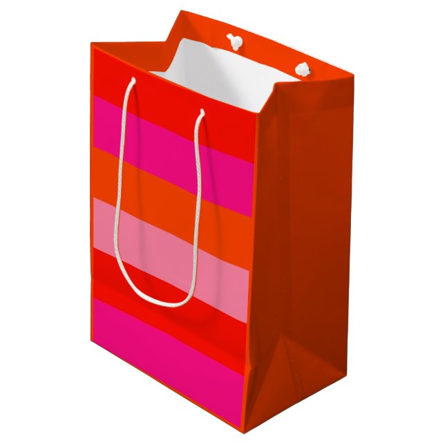 Hot Pink and Bright Orange Stripes   Medium Gift Bag (Front Angled)