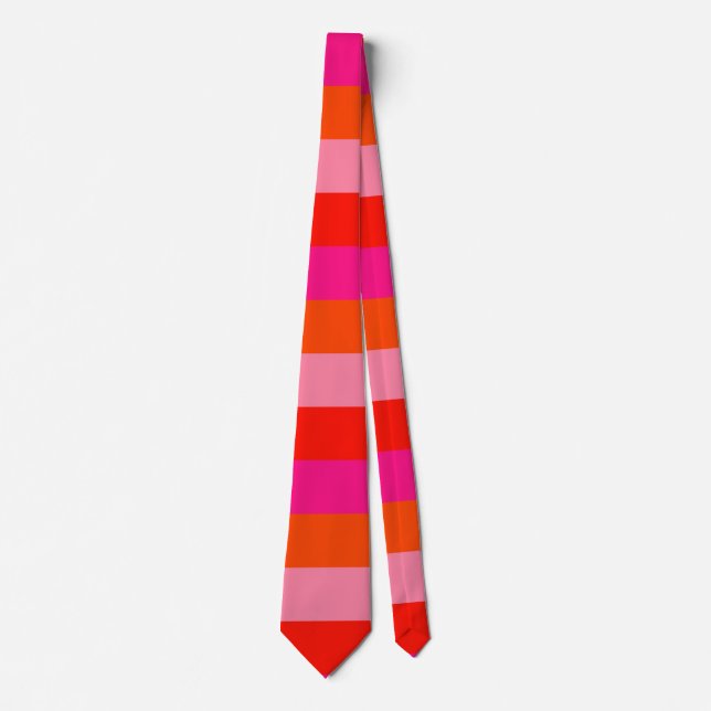 Hot Pink and Bright Orange Stripes Neck Tie (Front)