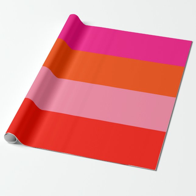 Hot Pink and Bright Orange Stripes   Wrapping Paper (Unrolled)