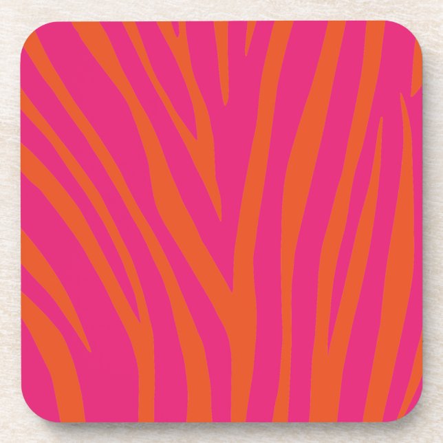 Hot Pink and Bright Orange Zebra Stripes Beverage  Beverage Coaster (Front)
