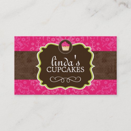 Hot Pink and Brown Cupcake Business Cards