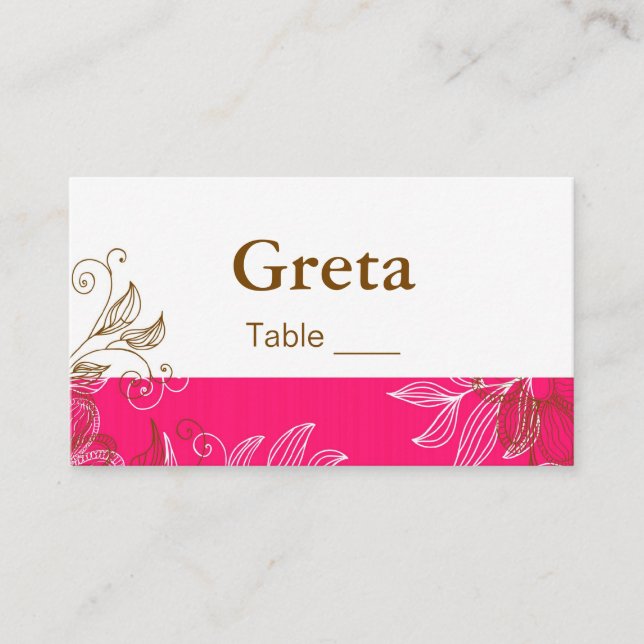 Hot Pink and Brown Floral Table Place Cards (Front)