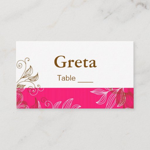 Customizable Hot Pink and Brown Floral Table Place Cards Business Card