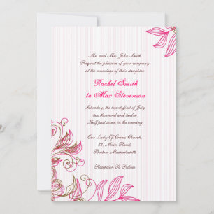 Hot Pink and Brown Floral Wedding Invitation