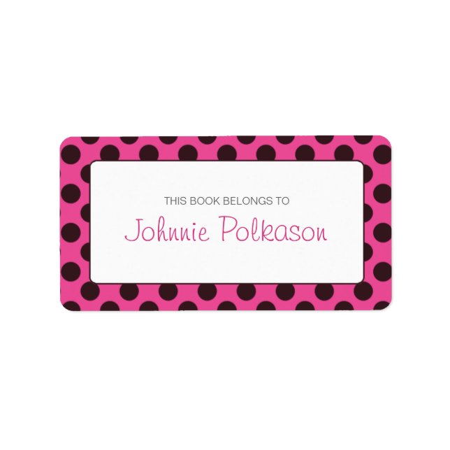 Hot Pink and Brown Polka Dot Bookplate (Front)