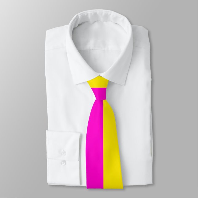 Hot Pink And Canary Yellow Stripes Neck Tie (Tied)