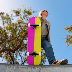Hot Pink And Canary Yellow Stripes Skateboard