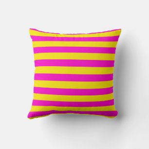 Hot Pink And Canary Yellow Stripes Throw Pillow