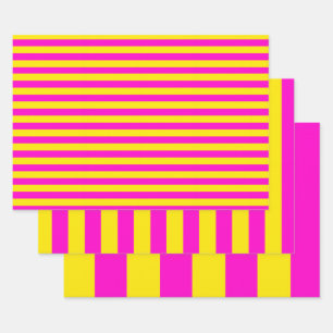 Hot Pink And Canary Yellow Stripes Wrapping Paper Sheets