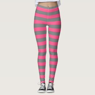Hot Pink and Charcoal Grey Stripes Leggings