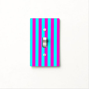 Hot Pink And Cyan Blue Green Turquoise Stripes Light Switch Cover