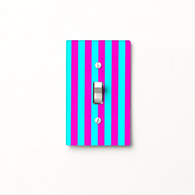 Hot Pink And Cyan Blue Green Turquoise Stripes Light Switch Cover (In Situ)