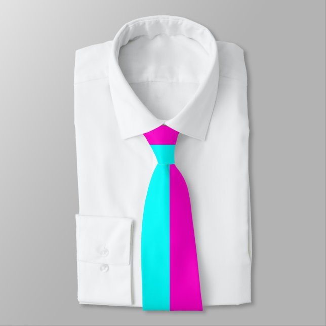 Hot Pink And Cyan Blue Green Turquoise Stripes Neck Tie (Tied)