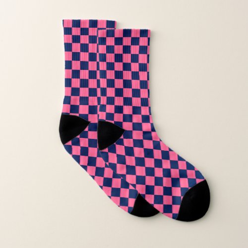 Hot Pink and Dark Blue Checkerboard Socks
