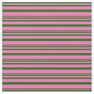 Hot Pink and Dark Green Colored Lines Pattern Fabric