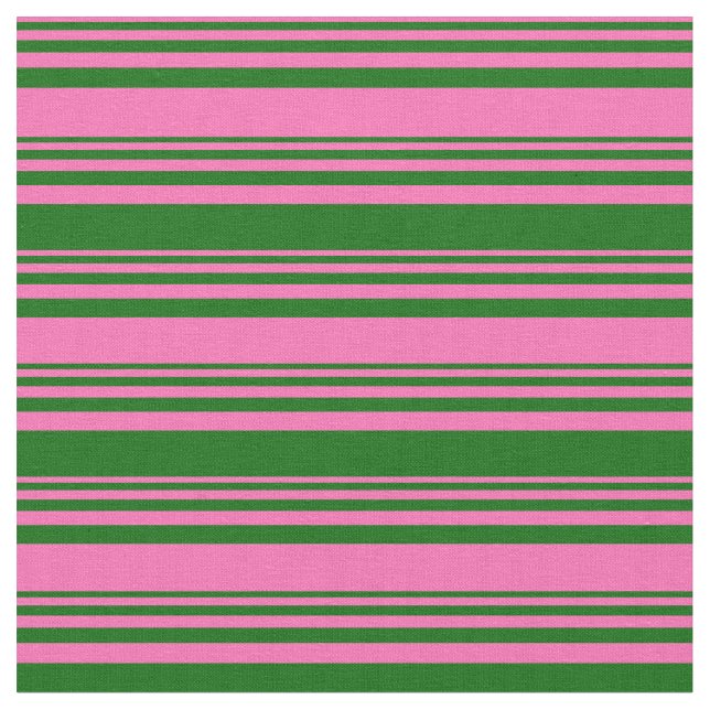 Hot Pink and Dark Green Lines/Stripes Pattern Fabric (Close Up)