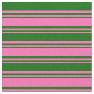 Hot Pink and Dark Green Stripes Pattern Fabric