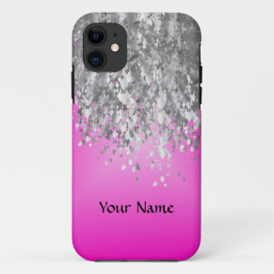 Hot pink and faux glitter iPhone 11 case