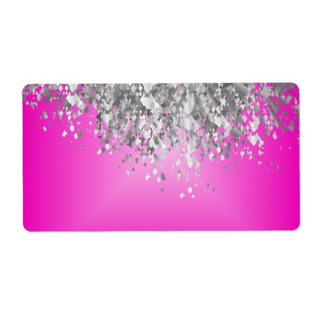 Hot pink and faux glitter label (Front)