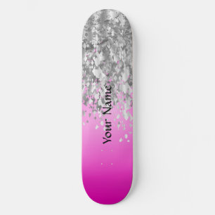 Hot pink and faux glitter skateboard deck