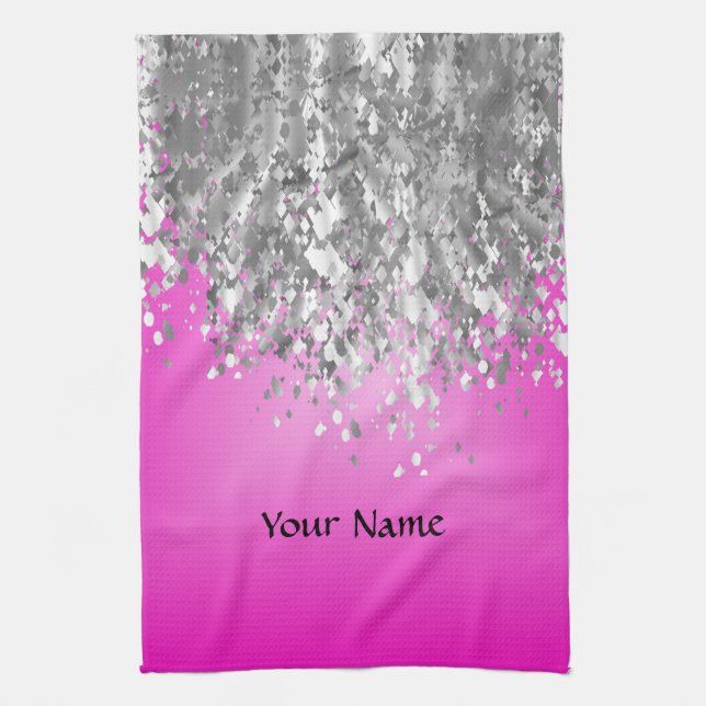 Hot pink and faux glitter towel (Vertical)