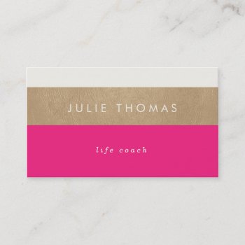 Hot Pink And Faux Gold Leather Business Card by OakStreetPress at Zazzle