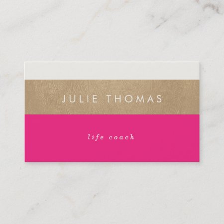 Hot Pink And Faux Gold Leather Business Card
