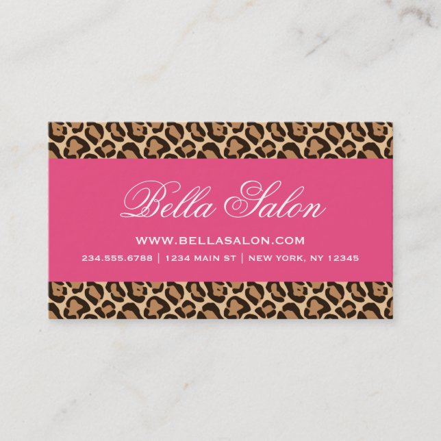 Hot Pink and Girly Leopard Print Business Card (Front)