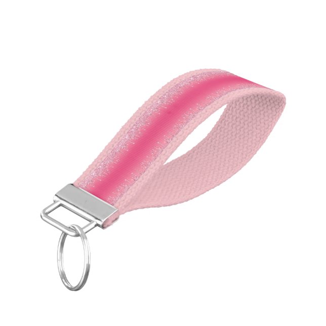Hot Pink And Glitzy Sparkling Silver Glitter Drips Wrist Keychain (Angled Down)