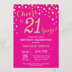 Hot Pink and Gold 21st Birthday Diamond Invitation