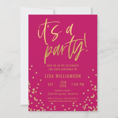 Hot Pink and Gold 50th Birthday Party Invitation