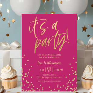 Hot Pink and Gold 50th Birthday Party Invitation
