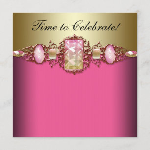 Hot Pink and Gold Birthday Party Invitation