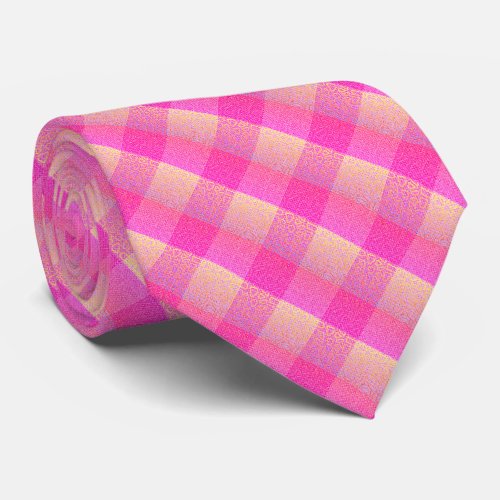 Hot Pink and Gold Checkers Neck Tie