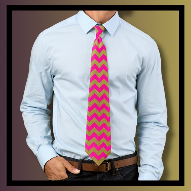 Hot Pink and Gold Chevron Pattern Neck Tie (Creator Uploaded)