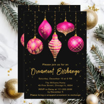 Hot Pink and Gold Christmas Ornament Exchange Invitation