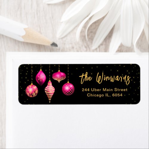 Hot Pink and Gold Christmas Ornaments Label