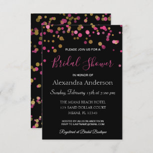 Hot Pink and Gold Confetti Bridal Shower Invitation