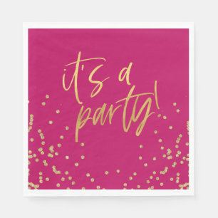 Hot Pink and Gold Confetti Party Napkins