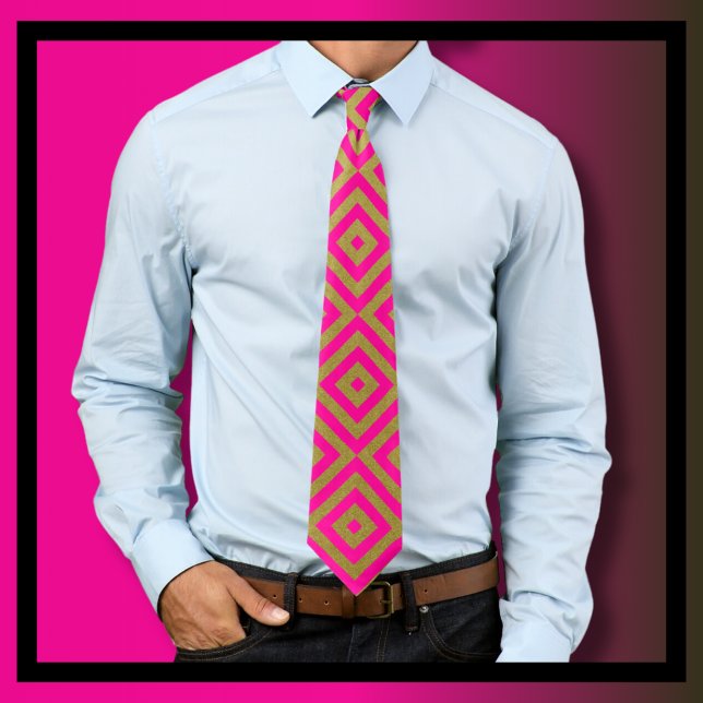 Hot Pink and Gold Diamond Squares Neck Tie (Creator Uploaded)
