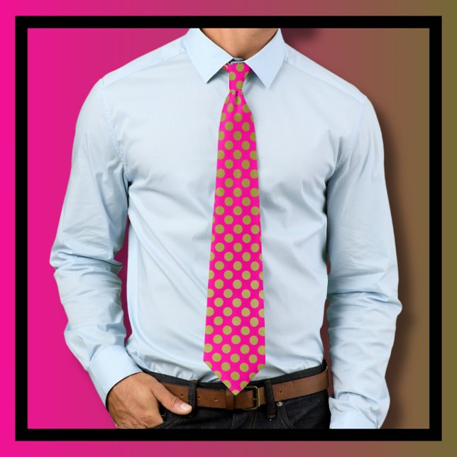 Hot Pink and Gold Dots Pattern Neck Tie (Creator Uploaded)