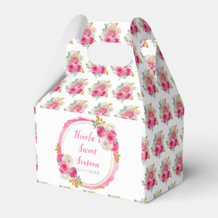 Hot Pink and Gold Elegant Flowers Sweet Sixteen Favor Boxes