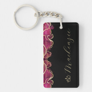 Hot Pink and Gold Elegant Script Personalized Keychain