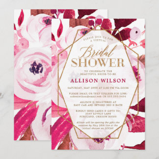 Hot Pink and Gold Floral Bridal Shower Invitation