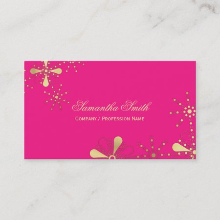 Hot Pink And Gold Floral Indian Inspired Design Business Card